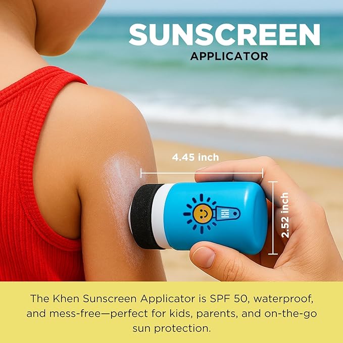 Sunscreen Applicator With Broad Spectrum SPF 50+ Sunscreen UVA/UVB Protection, Water-Resistant 5oz - Kids, Adults & Families, Refillable Roll on Sponge Spill Easy Application, Paraben Dye & Tear Free