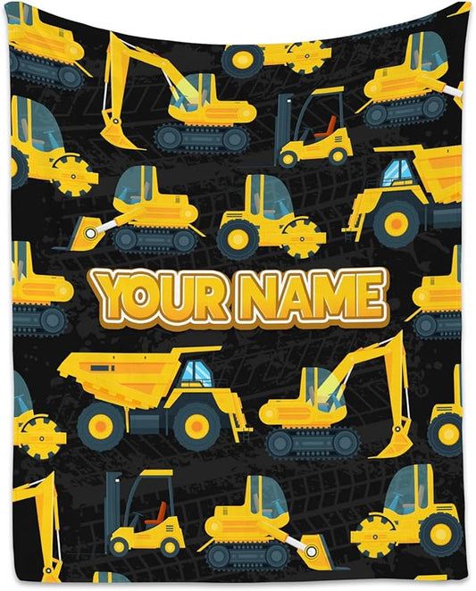 Personalized Truck Blanket with Name, Custom Kids Boys Blanket for Truck Lovers, Toddler Blankets for Boys Car Gifts, Flannel Fuzzy Throw Blanket for Bed Living Room (Yellow, 60x80 Inch)