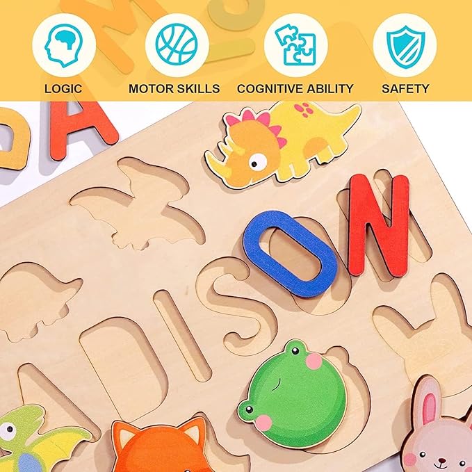 Baosity Personalized Name Puzzle for Kids, Custom Wooden Puzzles for Toddlers 1-3, Toddlers Kids Puzzle, 1st Birthday Gifts Boy Girl, Educational Baby Toys, Birthday Easter Christmas