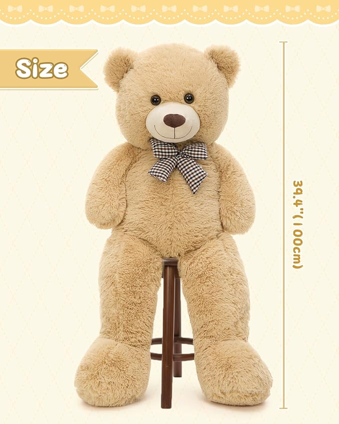 MaoGoLan Giant Teddy Bear Plush Toy - Ultra Soft & Cute Large Stuffed Animal 39 inches, Perfect for Baby Showers, Birthdays, Valentine’s Day Gifts (Kids, Couples, Family), Tan