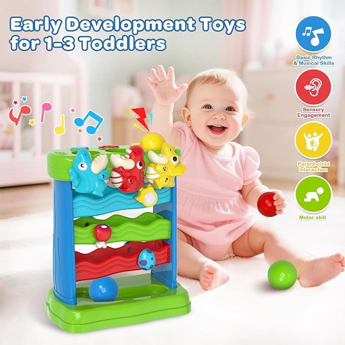 Toys for Toddlers 1 2 Years Old, Musical Montessori Toy for Baby 12-18 Months, Interactive Feeding Toys with Light, Cause and Effect Game for 12+ Months, Christmas Birthday Gifts for Boys Age 1-2