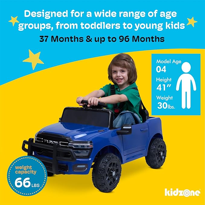 Kidzone Ride On Truck for Kids, Licensed RAM 3500 12V Battery Powered Electric Car Toy with Remote Control, LED Lights, Bluetooth Music & Rear Suspension - Red