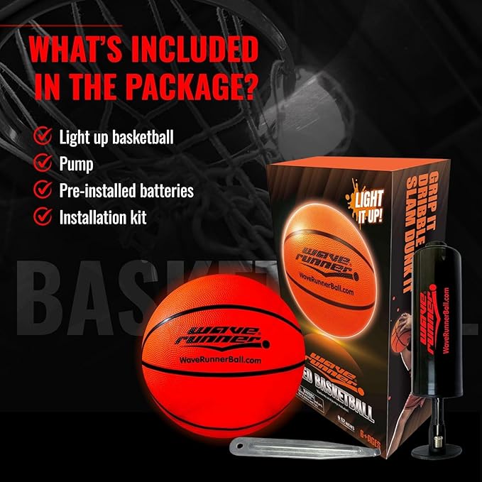 Light Up Basketball - Glow In The Dark Basketball - Teen Boys Gift Ideas For Boys 8-15+ Year Old - Led Basketball Accessories | Cool Outdoor Toys Ages 8 9 10 11 12 13 14 15 - Sports Stuff For Kids