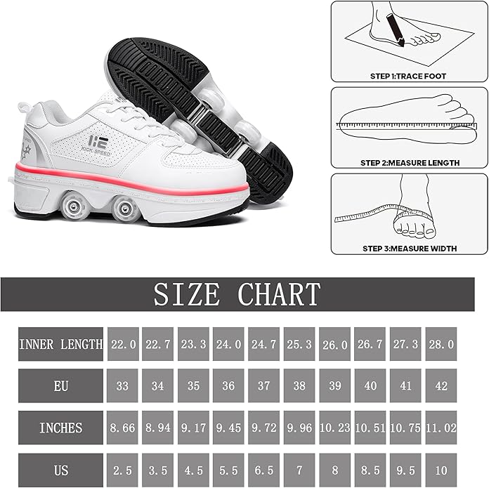 2-in-1 Roller Skates Shoes with Retractable 4 Wheels & Pop-Out Deformation Sneakers Outdoor Sports Skating Shoes for Girls Boys