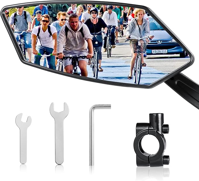 Bike Mirror Handlebar Mount 360° Adjustable, Wide Rear View Mirror Bicycle Mirrors for Handlebars with Scratch Resistant Glass, Bike Rear View Mirror for Scooter, Motorcycle, Bike Accessory Left