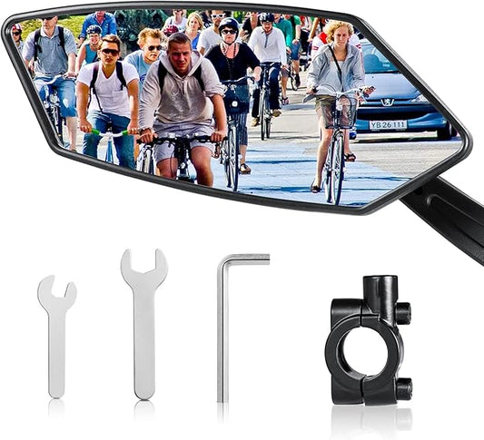Bike Mirror Handlebar Mount 360° Adjustable, Wide Rear View Mirror Bicycle Mirrors for Handlebars with Scratch Resistant Glass, Bike Rear View Mirror for Scooter, Motorcycle, Bike Accessory Left