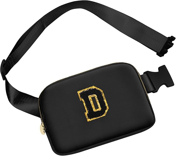 Crossbody Bag for Girls, Belt Bag for Women Fanny Pack for Kids Teen,Women Fashion Monogrammed Waist Packs Trendy Bags Travel Essentials (Black,D)