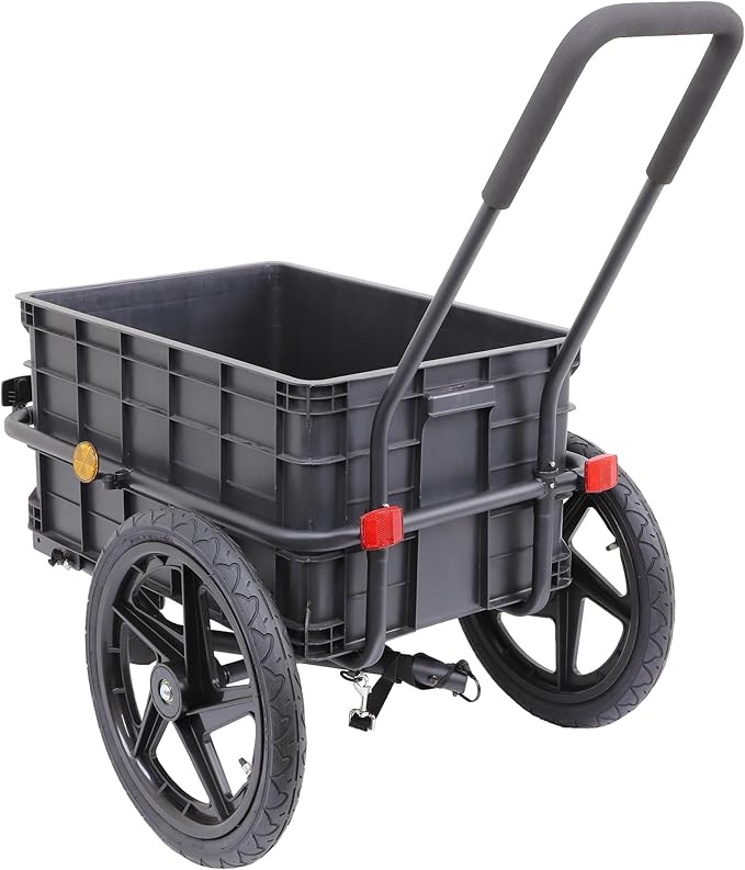 Xspec 2-in-1 Bike Cargo Trailer Pushcart, Bicycle Trailer with Removable Box and Waterproof Cover, Black, Pushcart Stroller with Tow Hitch and Removable Handlebar