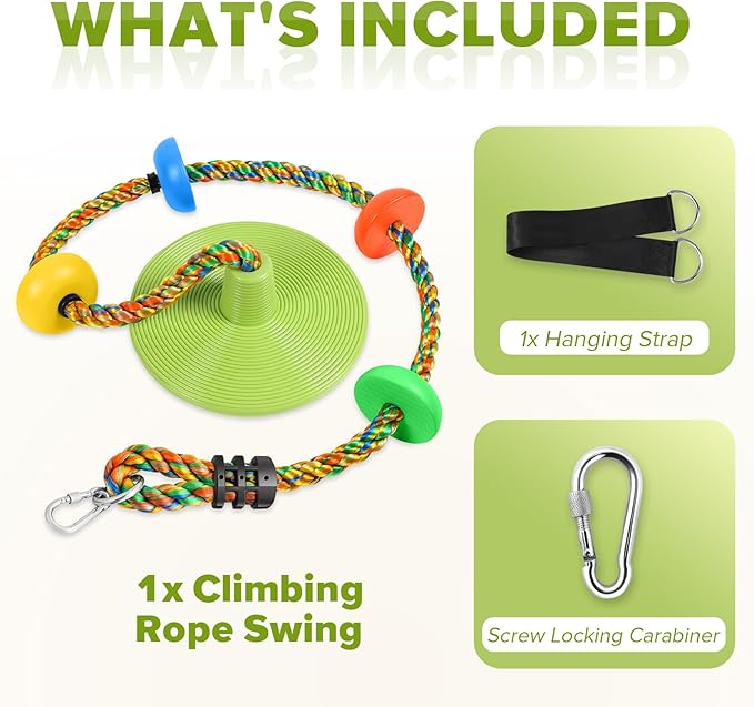 ZNCMRR Tree Swing Climbing Rope, Heavy Duty Swings Seat Replacement for Kids Disc Rope Climbing Swings Seat for Tree Indoor Outdoor Playground Swing Set Accessories(Leaf Green)