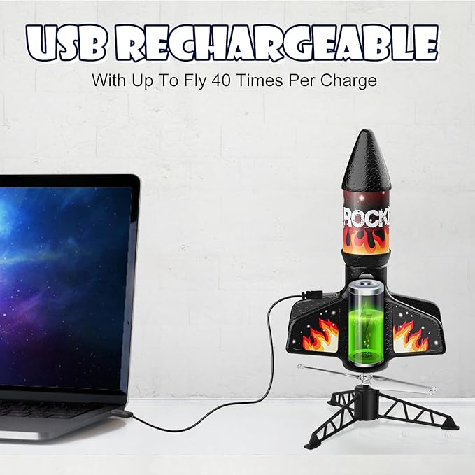 Rocket Launcher for Kids, Self Launching Motorized Air Rocket Toy, Outdoor Toys for Ages 8-12, Model Rockets with Parachute Safely Land, Spaceship Launch up to 200 ft Birthday Gifts for Boys