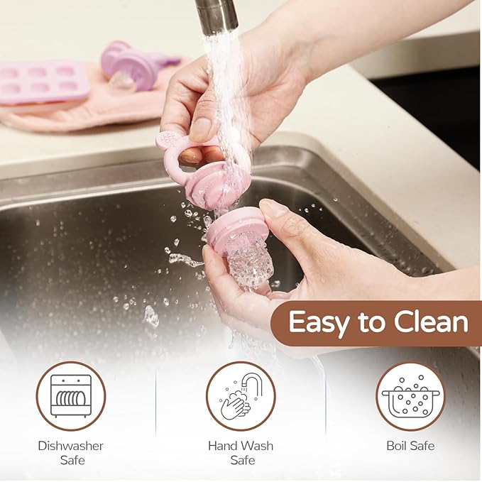 2 Pack Silicone Baby Fruit Feeder with Mini Freezer Tray, Breastmilk Popsicle Molds for Infant Teething Relief, Baby Teethers, Fresh Food Feeder for Safe Infant Self Feeding - Purple