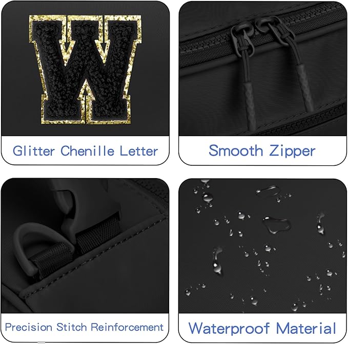 Initial Insulated Lunch Bag for Boys Kids, Back to School Gift, Reusable Leak-proof Lunch Box with Adjustable Strap for School Daycare Travel Picnic（Black，W）