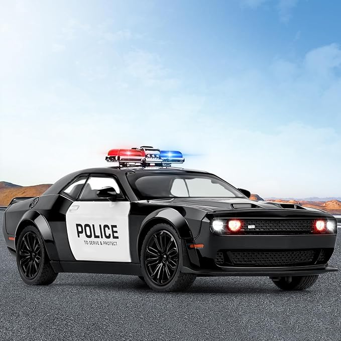 SASBSC Police Car Toys for Boys Age 3-12 Metal Toy Cars with Light and Sound Pull Back Diecast Model Car Collectable Muscle Cars for Kids 3+ Year Olds