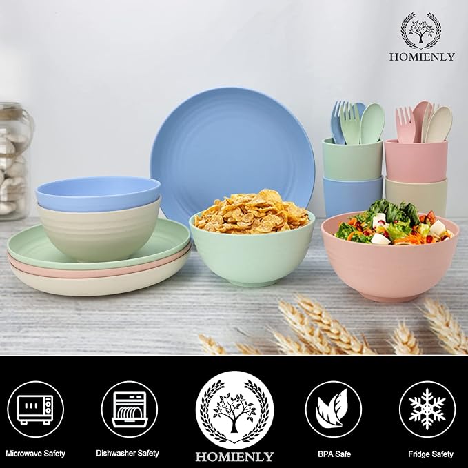 Wheat Straw Dinnerware Sets, 20 PCS Dishes Dinnerware Set Microwave and Dishwasher Safe, Lightweight Unbreakable Dishes, Reusable Dinner Plates Kids Plates and Bowls Sets for Kitchen, Camping