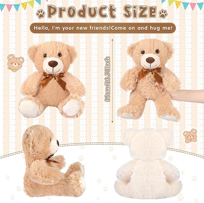 Zhanmai 12 Pcs 14 Inch Bear Stuffed Animal Bulk Gifts Bulk Soft Plush Stuffed Bear for Bridal Christmas Anniversary Centerpiece Baby Shower Party Favor
