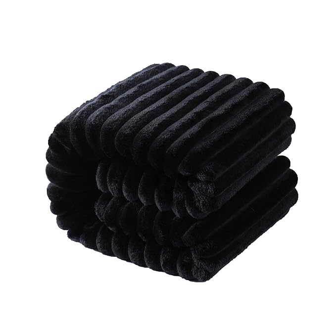 NTBAY Plush Flannel Oversized Baby Blanket, 50X60 Inches Soft and Warm Toddler Blanket with Striped Texture Nursery Bed Blanket for Stroller, Crib, Travel, Baby Gift, 50"x60", Black