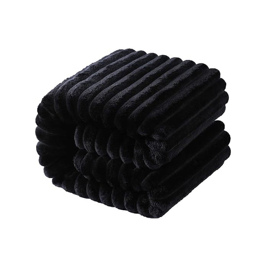 NTBAY Plush Flannel Oversized Baby Blanket, 50X60 Inches Soft and Warm Toddler Blanket with Striped Texture Nursery Bed Blanket for Stroller, Crib, Travel, Baby Gift, 50"x60", Black