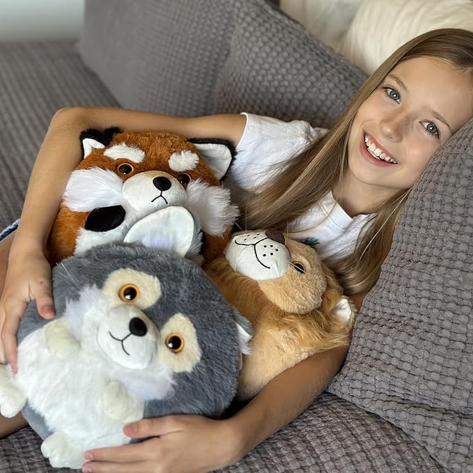 MaoGoLan 3Pcs Fox Stuffed Animal Plush Wolf Toy Lion Plush Big Stuffed Safari Animal Pillows for Kids, Women Valentine's Day Gifts Christmas Baby Shower Party Decorations