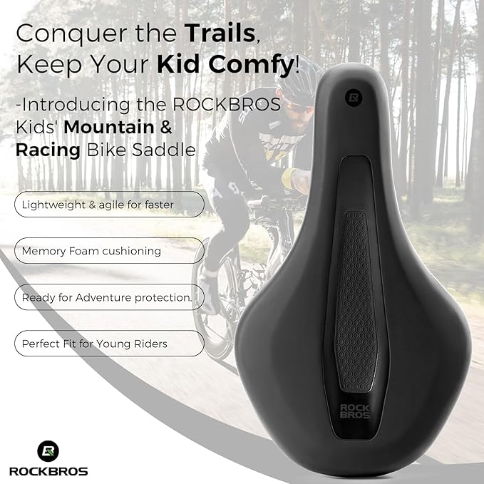 ROCKBROS Kids Bike Saddle Youth Replacement Bike Seat Kids Bicycle Seat with Ergonomic Design -3 Zone Concept - Waterproof, Enhance Young Little Riders for BMX, MTB & Road 16" to 24"