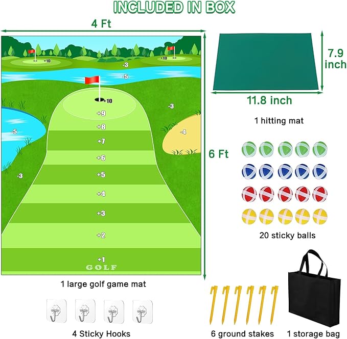 Dollox Golf Chipping Game Set with Hitting Mat – Indoor & Outdoor Practice Kit for Adults & Kids, Family Golf Game with 20 Sticky Balls (No Club)