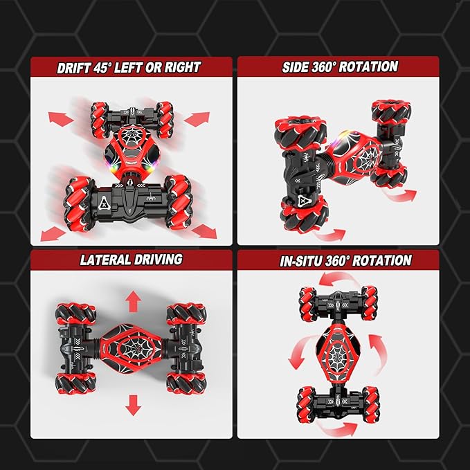 Spider Gesture Rc Car Hand Controlled Stunt Car, 4WD Drift Twist Off-Road Vehicle with Light Music, Birthday Xmas Gifts Suitable for 6-12 Year Boys and Girls