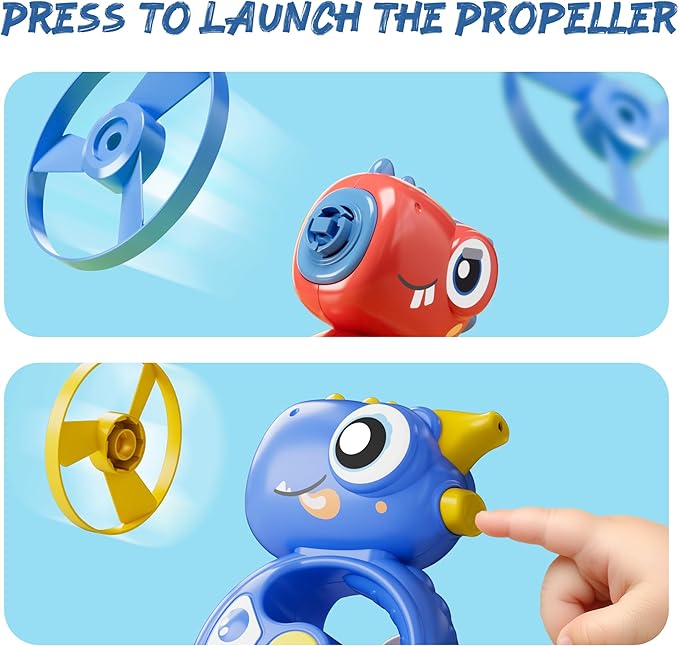 iPlay, iLearn Kids Dinosaur Flying Disc Launcher Toys, Toddler Push Go Friction Dino Cars, Indoor Outdoor Spinning Top Yard Play Set, Birthday Gift for 12-18 Months, 1 2 3-6 Years Old Boys Girls Child