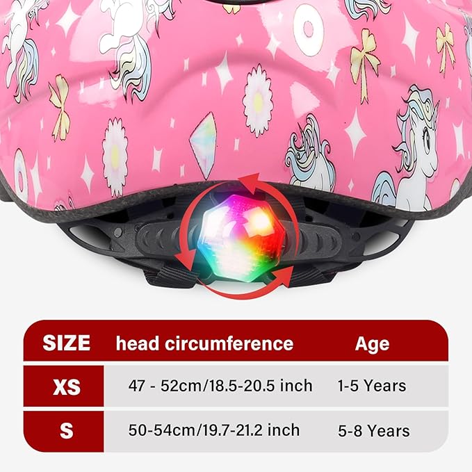 Kids Toddler Bike Helmet, Adjustable Boys Girl Helmets from Baby to Children(Age 1-8), Multi Sports for Bicycle Skate Scooter with LED Light