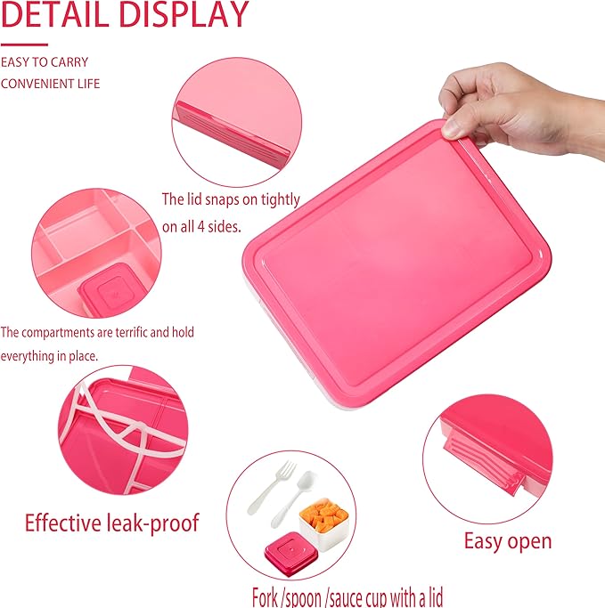 Kids Lunch Bag Set for Girl Dinosaur Lunch Bag with Name Tag & 6-Compartment Lunch Bento Box Insulated Lunch Tote (Pink bag+box