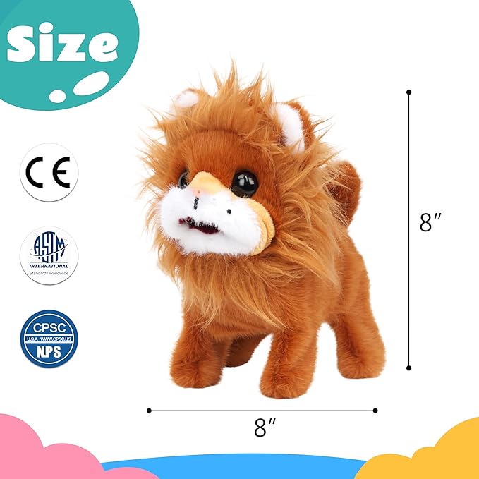 Cuteoy Walking Brown Lion Stuffed Animal Speaking Roar Plush Electric Interactive Animated Plushies Toy for Girls Boys Birthday