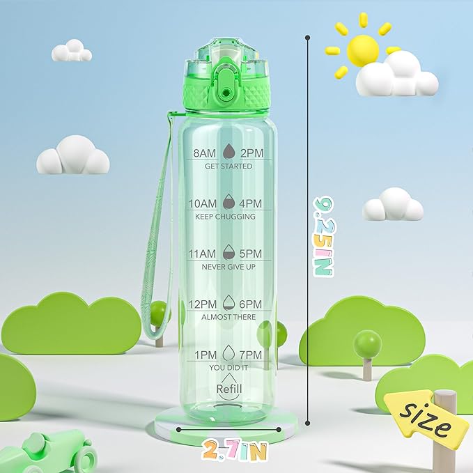 OLDLEY 17oz Kids Water Bottle for school Girls Boys, Motivational Water Bottles With Silicone Straw, Leak-Proof Tritan BPA-Free, Reusable water bottles for kids, Pear