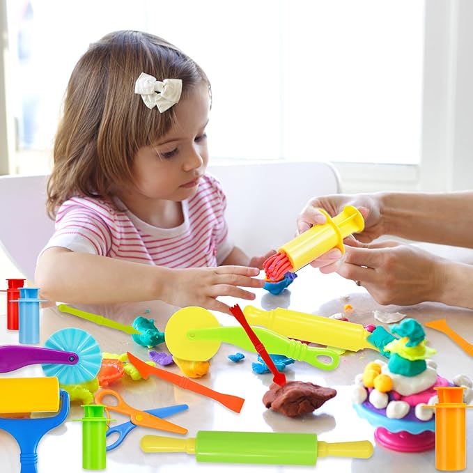 Playdough Tool Set, 15 Pcs Play Dough Tools Sets for Kids Ages 4-8, Playdough Accessories Includes Cutters Roller, Rolling Pins, Safety Scissors, Plastic Knife