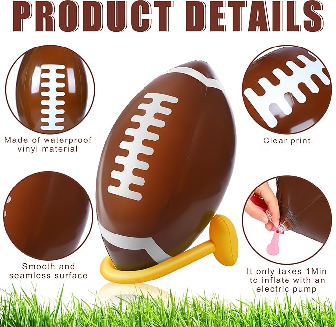 Leyndo 2 Pieces Inflatable Jumbo Football Set Include 36.6" Blow Up Football and 54.3" Inflatable Goal Post for Game Sport Party Decoration, Outdoor Sport Toy for Practice and Fun