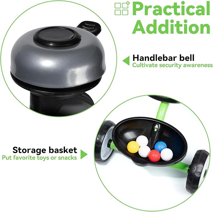 Liberry Toddler Tricycle Age 2 3 4 Years Old, Kids Trike with Bell, Back Basket and Removable Pedal, 3 Wheel Bike Birthday Toys Gift for Boys Girls, Green