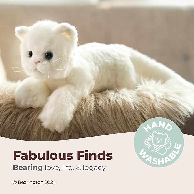 Bearington Collection Muffin Plush White Cat Stuffed Animal, 15 Inch