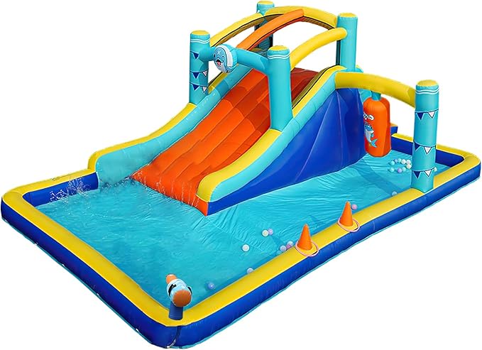 TABU Bounce House with Slide, Inflatable Castle with Splash Pool Water Cannons, Outdoor/Indoor Bouncy House with Air Blower, Ball Pit, Boxing, Climbing Wall, for Kids Aged 3-12(187.2x112x73.2IN)