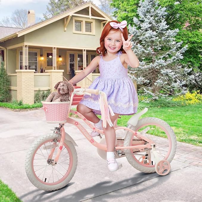 Princess Style Girls Bike with Basket for 2-13 Years Old Kids and Toddlers, 12 14 16 18 Inch Bicycle for Children with Training Wheels and Streamers, 20 Inch with Kickstand, Multiple Colors