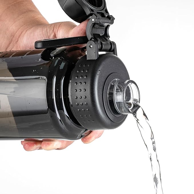 Fanhaw 32 oz Clear Water Bottle with Fast-Flow Spout Lid, BPA-Free Tritan, Wide Mouth, Leakproof, Reusable Bottle for Gym, School, Office, Travel (Black)