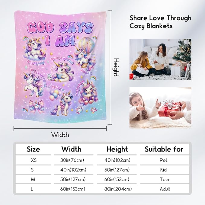 Unicorn Fleece Blanket for Girls & Women, Soft Plush Kids & Adults Blanket, Inspirational Gift for Her & Daughter, 60"x80"