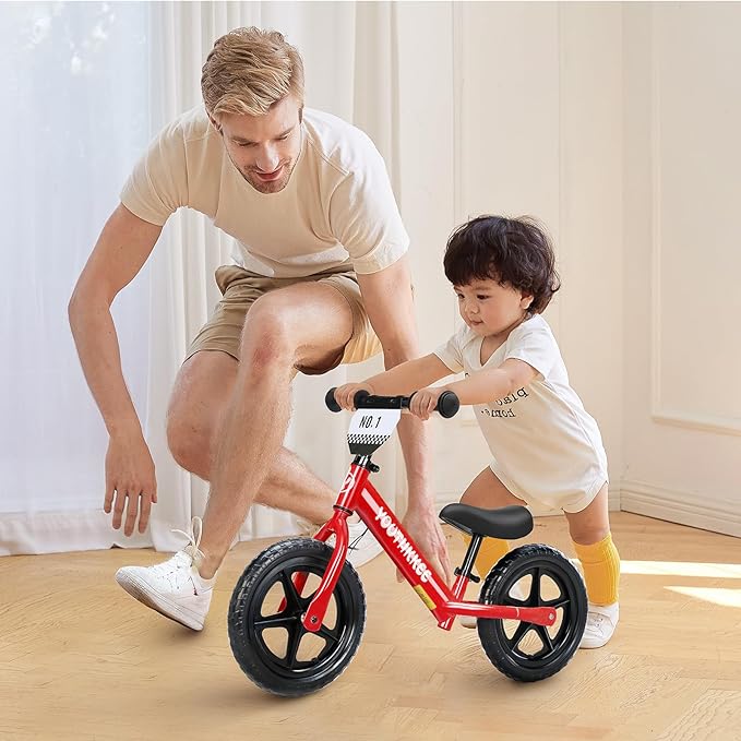 12 Inch Toddler Balance Bike for 1-3 Year Olds, No-Pedal Bike with Tool-Free Adjustable Seat, Quick Assembly, Gift for 1-3 Year Old Boys & Girls with Customizable Plate