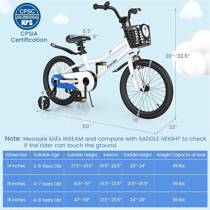 BABY JOY Kids Bike, 12 14 16 18 20 Inch Children Bikes for Boys Girls Teens 3-8 8+ Years w/Training Wheels or Kickstand, Handbrake, Coaster Brake & Removable Basket, Kids Bicycle of Multiple Colors