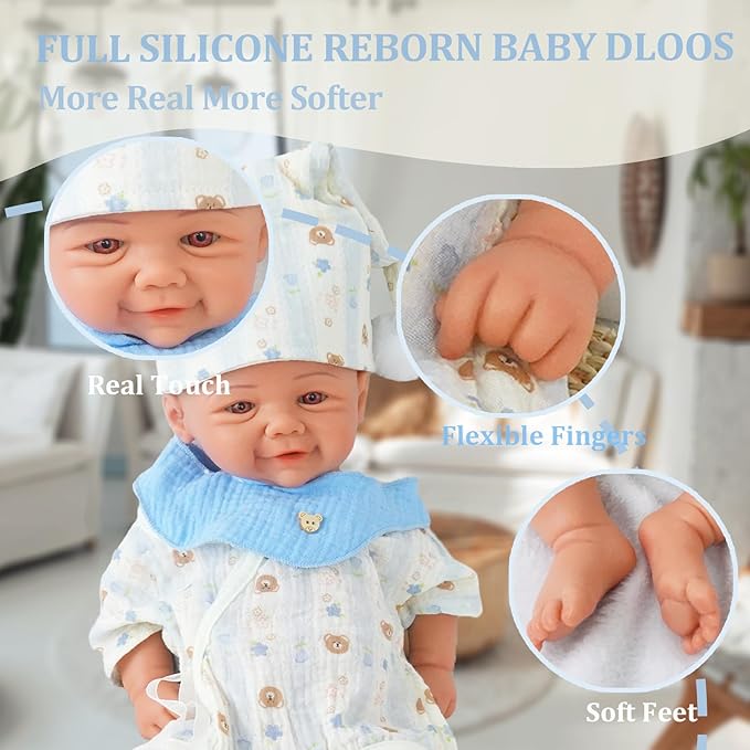 16.93 in Full Silicone Reborn Baby Dolls, 1:1 Lifelike Newborn Dolls Non Vinyl Realistic Reborn Toddler Dolls Boy Washable Sleeping Doll