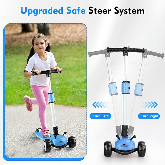 3 Wheel Electric Scooter for Kids Ages 3-12, w/Full Body Lights Up, DIY Stickers, 3 Adjustable Heights, 5Mph Safe Speed, 90min Riding, BLISSRIDE Foldable Kids Electric Scooter for Boys & Girls