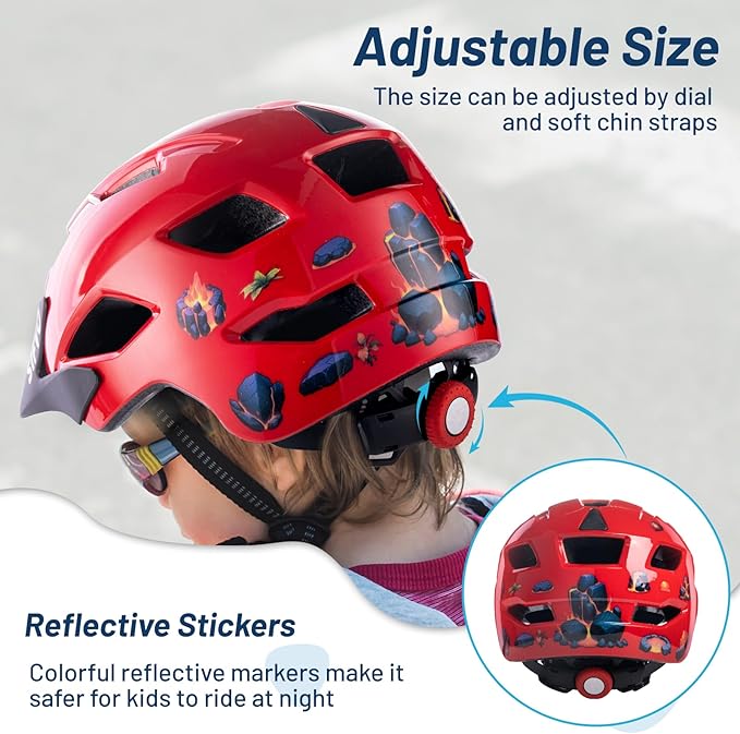 Kids Bike Helmet for Boys & Girls Ages 5-8-14,Lightweight Adjustable 50-57cm Bicycle Helmet with Visor & Reflective Strap，CPSC Certified for Cycling, Skating, Scooters