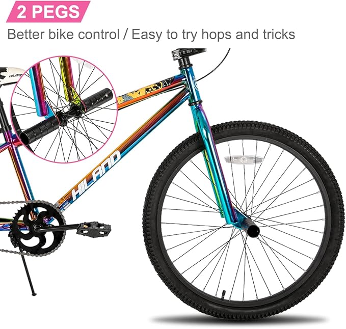 Hiland 24 26 inch BMX Bike for for Teen Bike and Adult Bikes, Beginner-Level BMX to Advanced Riders with 2 Pegs, Bicycles for Men and Women, Multiple Colors