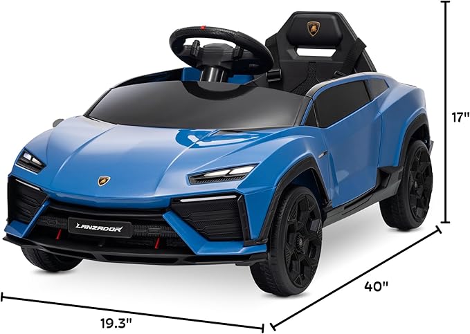Kidzone Kids Electric Ride On 12V Licensed Lamborghini Lanzador Battery Powered Sports Car Toy with Parent Remote Control & Manual Drive, Bluetooth, LED Lights&Music - Blue