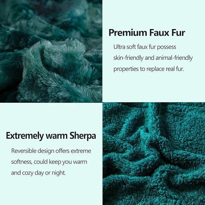 NEWCOSPLAY Super Soft Faux Fur Blanket Twin Size Tie-dye Dark Teal Sherpa Fuzzy Plush Warm Blanket for Sofa Bed (Tie-dye Dark Teal, Twin(60"x80"))