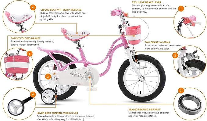 Royalbaby Princess Girls Kids Bike 12 14 16 18 20 Inch Children Bicycle with Basket for Age 3-12 Years