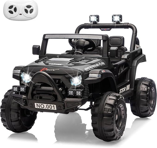 Kids Ride On Truck Car, 12V Ride On Toy Battery Powered Vehicles w/Parent Remote, Spring Suspension, Electric Car for Kids with Bluetooth Music, LED Light, Ideal Car Gift for Boys Girls, Black