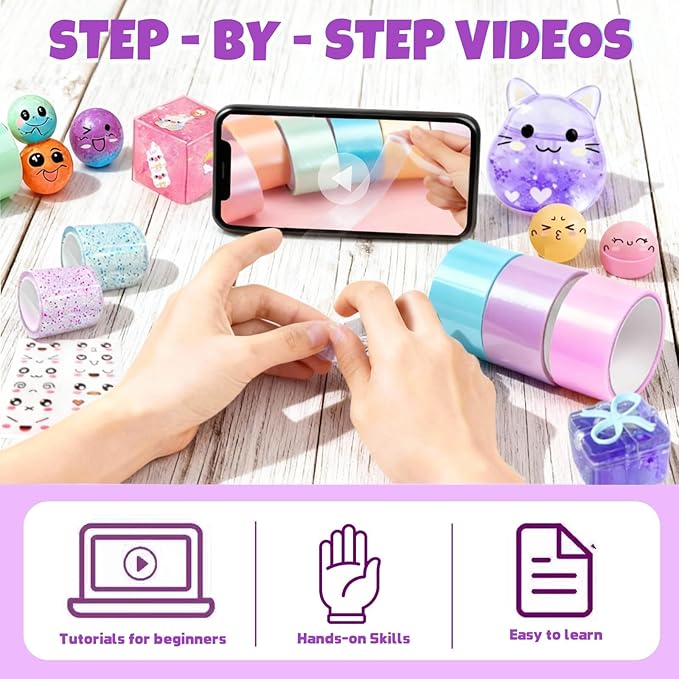 Nano Tape Bubble Kit for Kids, 4 Sticky Ball Tapes and 5 Nano Tapes, Squishy Maker Making Kit, Christmas Birthday Arts and Crafts Gifts for Girls, Cute Things Toys for Girls 4-6 8-10 10-12 Years Old