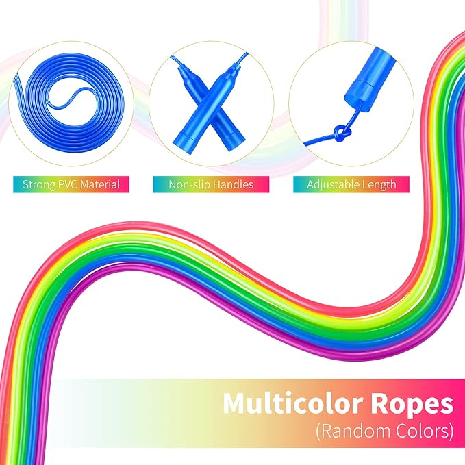 Aneco 48 Pack Kids Jump Rope Set 7.3 Feet Outdoor Jump Ropes Colorful Kids Jumping Ropes Great Sports Activities Birthday Party Favors Gifts